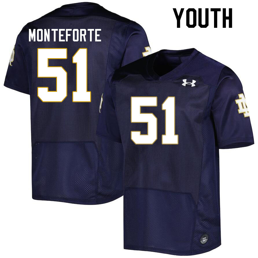 Youth #51 Rino Monteforte Notre Dame Fighting Irish College Football Jerseys Stitched-Navy - Click Image to Close